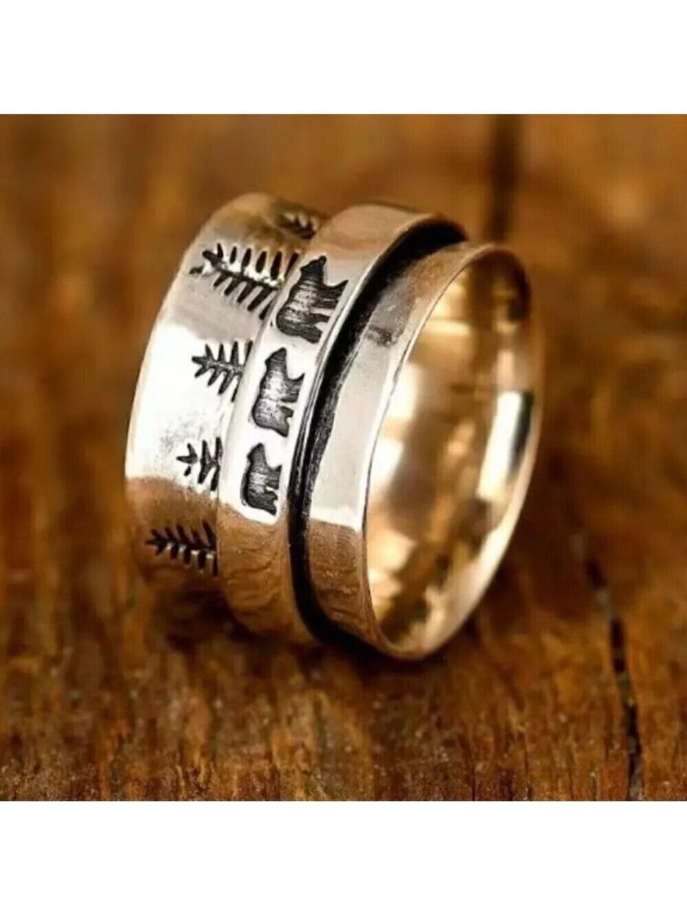 Boho Bear Landscape Mountain and Forest Ring #1372
